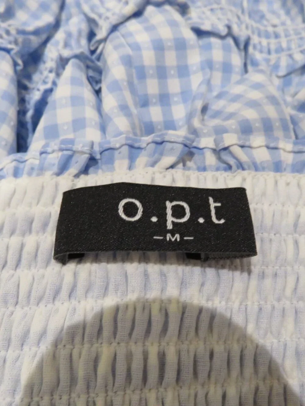 O.P.T Daphne Gingham Smocked Tiered Midi Dress Medium Trad Wife Cottagecore - Picture 15 of 16